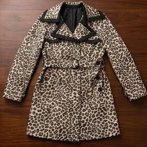 Leopard Print Trench Coat - Women's Beige/Black